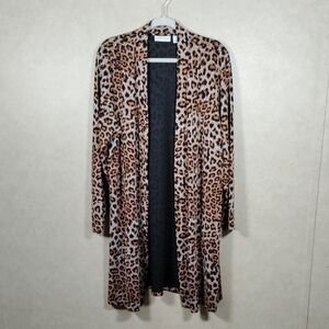 04542 Susan Graver animal print knit long line cardigan XL